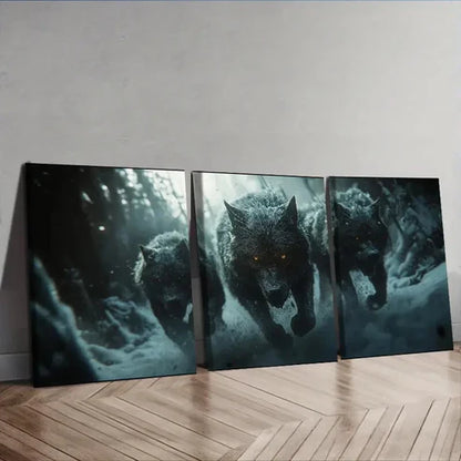 3pcs Fierce Wolf pack Charging Wall Art Canvas Unframed - High Quality Print 100% Australian Made Wall Canvas
