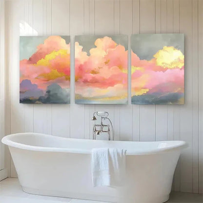 3pcs Abstract Cloud Landscape Pink Gold Perfect Wall Art Set Canvas Unframed - High Quality Print 100% Australian Made Wall Canvas - Bella Home Decor