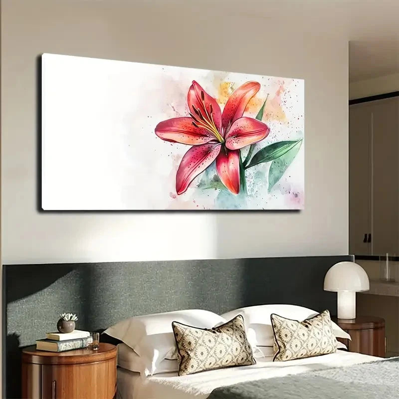 Vibrant Red Lily Watercolor Wall Art canvas office home room framed 120x60cm - Bella Home Decor