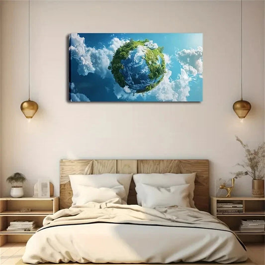 Earth from Space Minimalist Wall Art Canvas Office Home Room Framed 120x60cm