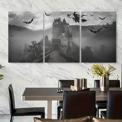 3pcs Halloween Witch Castle Metal Print Ready to Hang Art