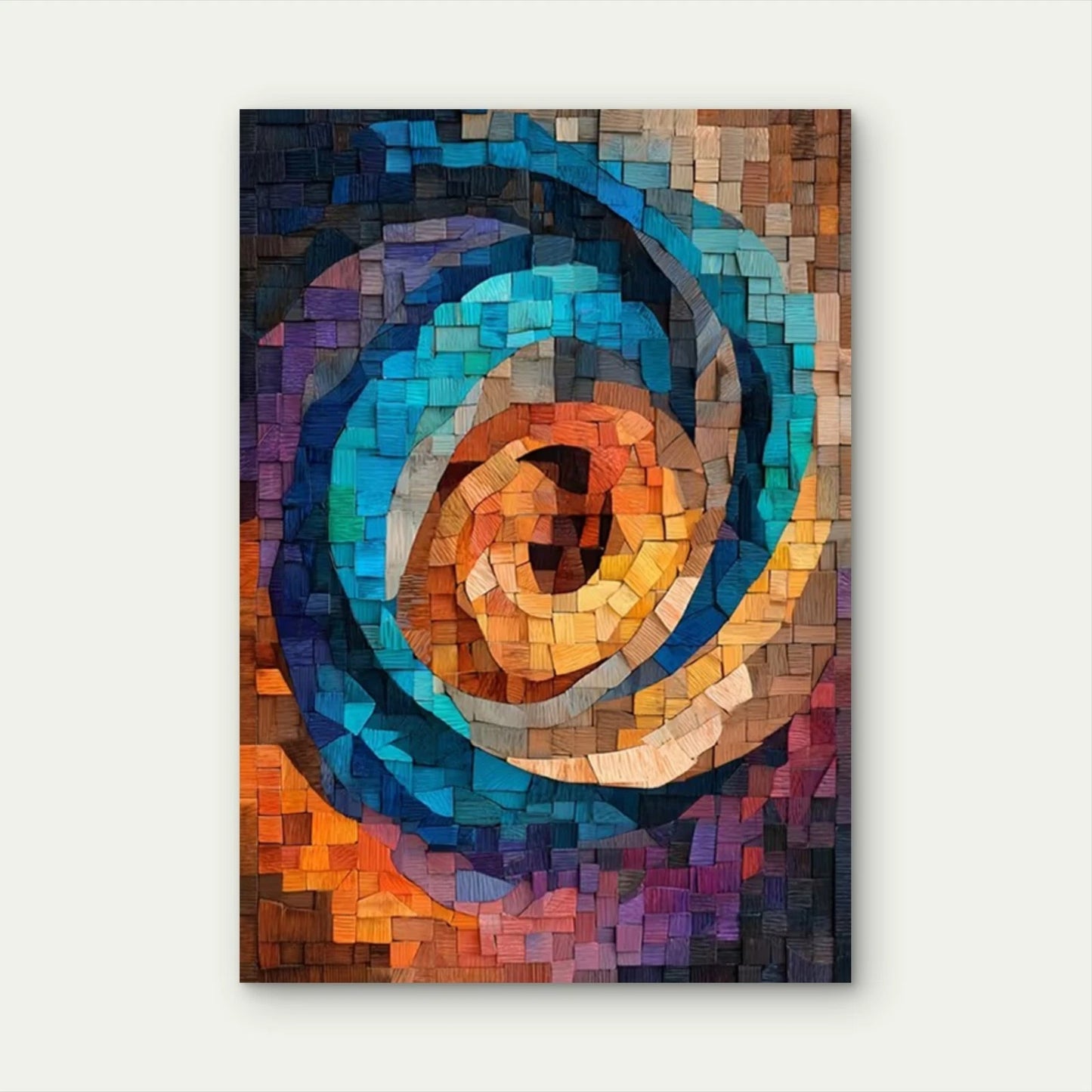Wooden Mosaic Abstract Ring Design Metal Print Ready to Hang