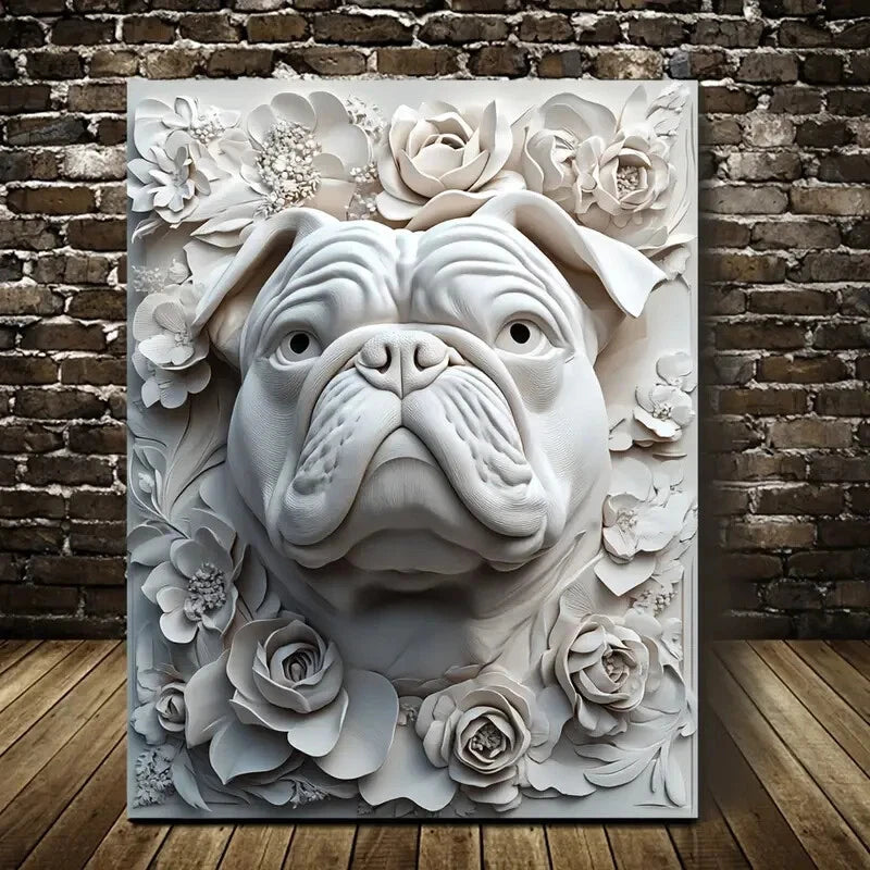 Featuring an English Bulldog Heart Blossoms Painting 40x60cm Metal Print Ready to Hang - Bella Home Decor