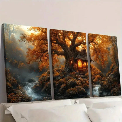 3pcs Mystical Forest Magical Witchy Design D  Wall Art Set Canvas Framed 50x70cm - High Quality Print 100% Australian Made Wall Canvas Ready to Hang