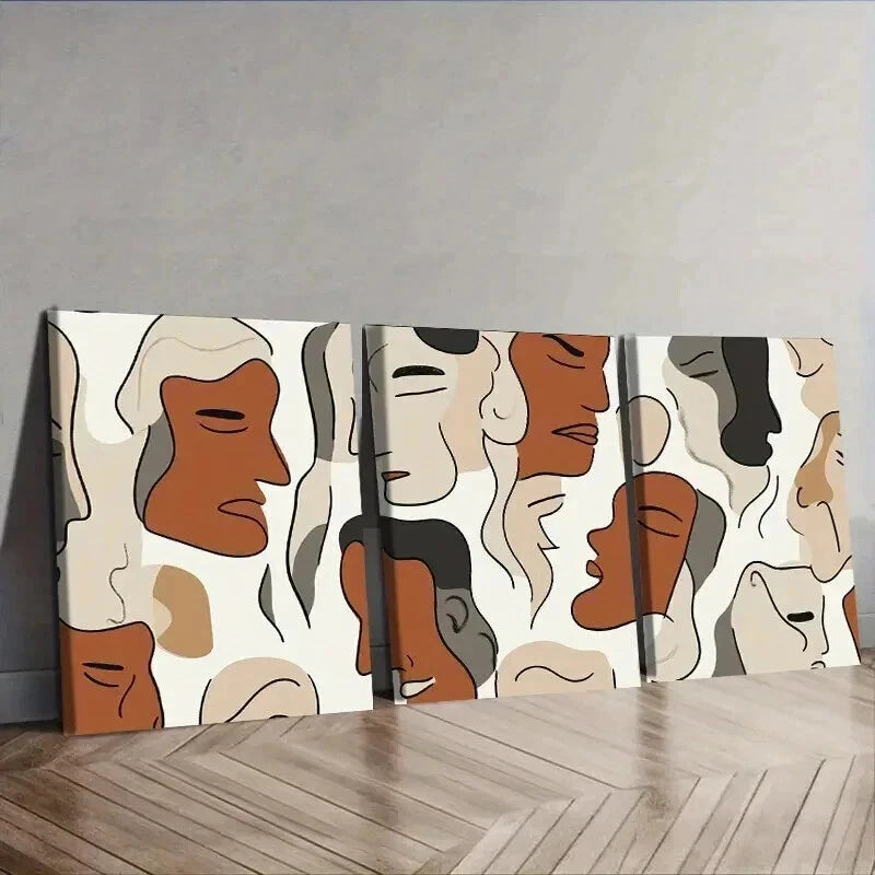 3pcs Featuring Brown And Beige Faces Wall Art Set Canvas Framed 50x70cm - High Quality Print 100% Australian Made Wall Canvas Ready to Hang