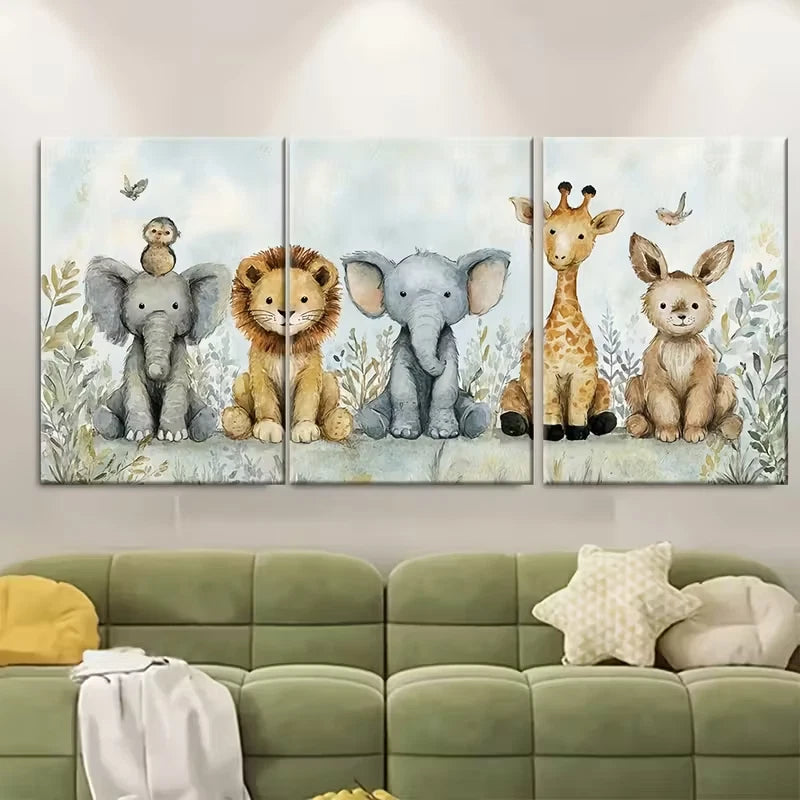 3pcs Nursery Animal Prints Metal Print Ready to Hang Art