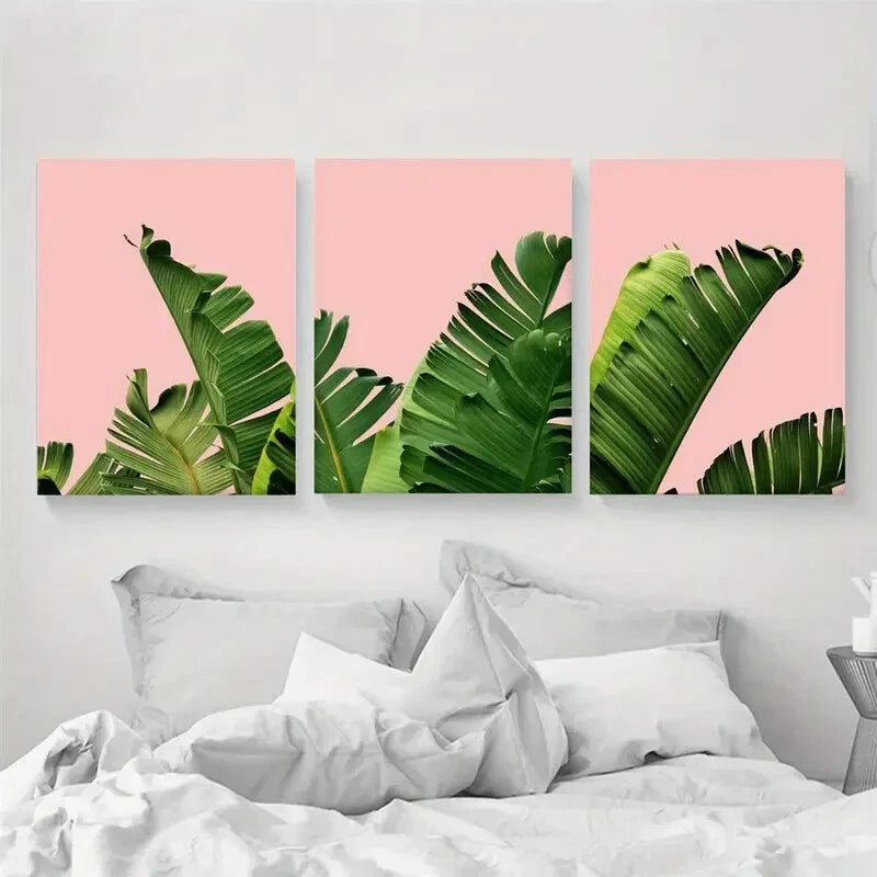 3pcs Tropical Banana Leaves Green Leaf Art Metal Print Ready to Hang Art - Bella Home Decor