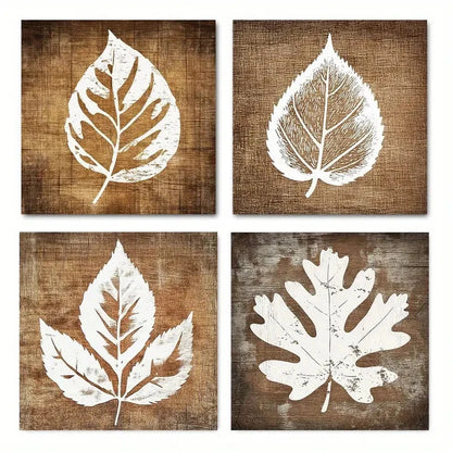 4pcs Aesthetic Vintage Leaf Theme Wall Art Canvas Framed