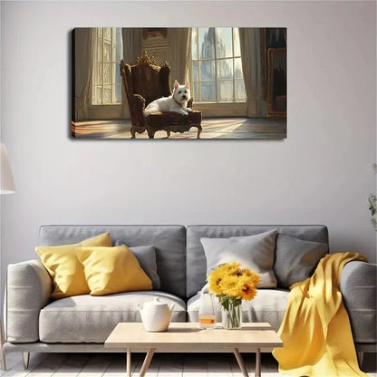 Elegant White Terrier Vintage Wall Art Canvas Office Home Room Framed 120x60cm - Bella Home Decor