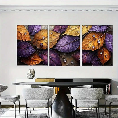 3pcs Autumn Leaves with Water Droplets Wall Art Set Canvas Framed 40x60cm - High Quality Print 100% Australian Made Wall Canvas Ready to Hang