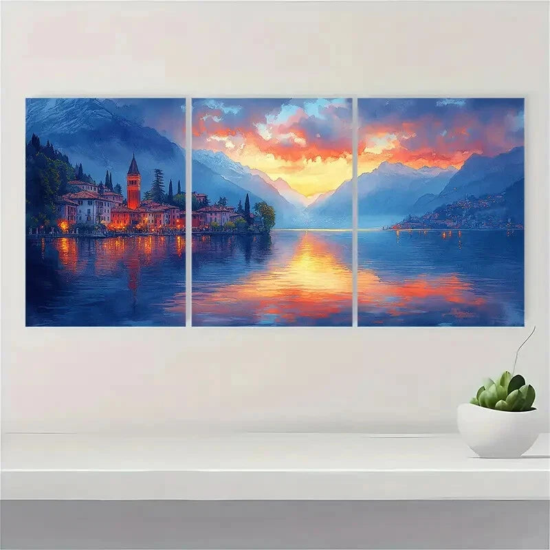 3pcs Italian Mountain Lake Landscape Art Metal Print Ready to Hang Art