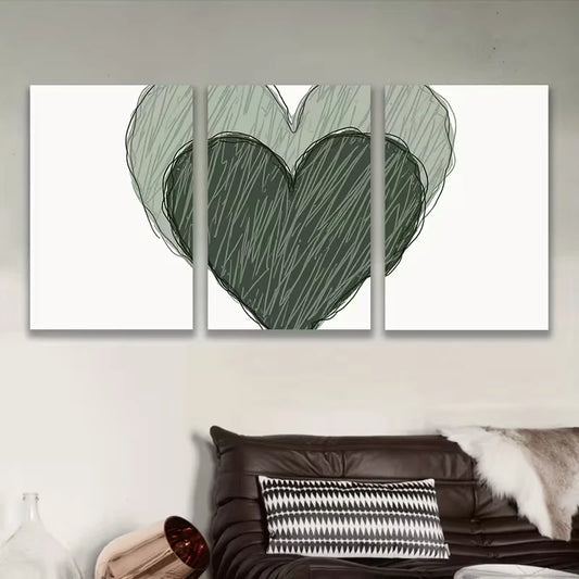 3pcs Abstract Heart Drawing Metal Print Ready to Hang Art