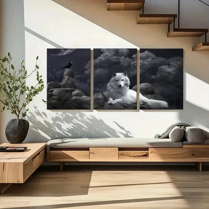 3pcs Wolf Crow Dark Style Vintage Wall Art Set Canvas Unframed - High Quality Print 100% Australian Made Wall Canvas
