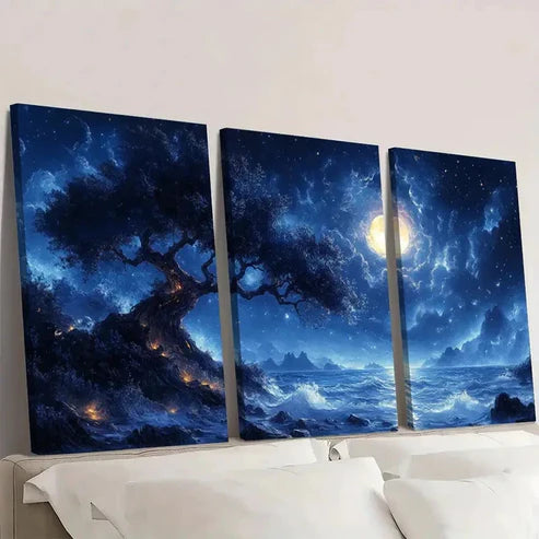 3pcs Night Sky & Mountain Landscape Wall Art Canvas Unframed - High Quality Print 100% Australian Made Wall Canvas - Bella Home Decor