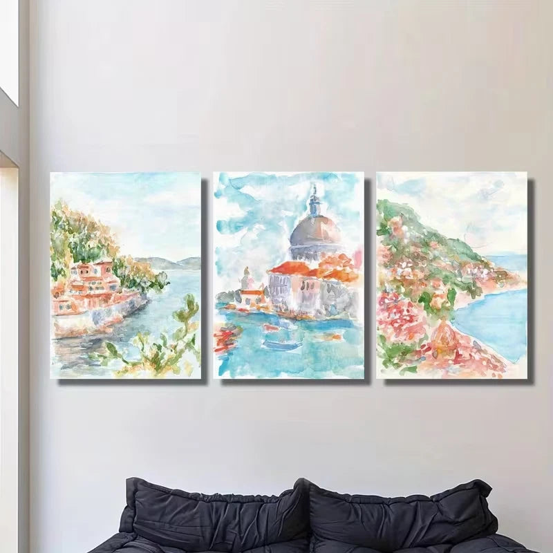 3pcs Depicting Coastal Landscapes Metal Print Ready to Hang Art