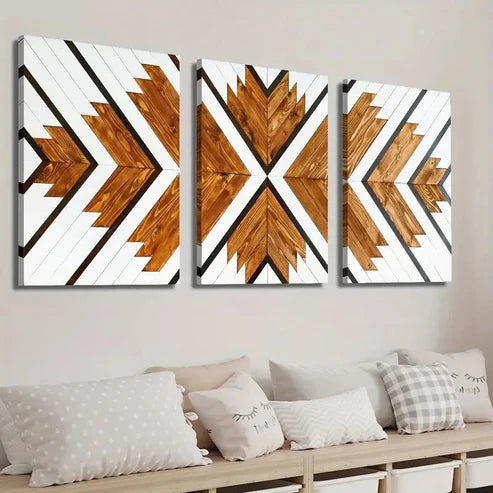 3pcs Geometric Wood Wall Art Set Canvas Unframed - High Quality Print 100% Australian Made Wall Canvas - Bella Home Decor