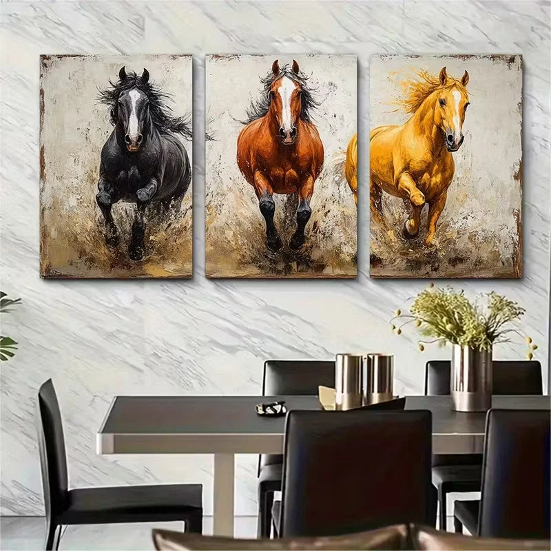 3pcs Horse Painting Metal Print Ready to Hang Art