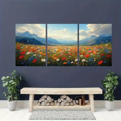 3pcs Vibrant Floral Scenic Countryside Landscape Metal Print Ready to Hang Art