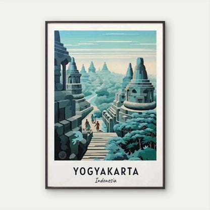 Yogyakarta Majestic Stone Pillars Guard The Valley Travel Poster Print Wall Art - Bella Home Decor