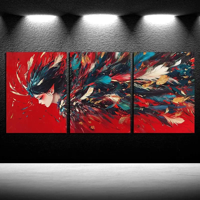3pcs Vibrant Peacock Decoration Girl Design Metal Print Ready to Hang Art - Bella Home Decor