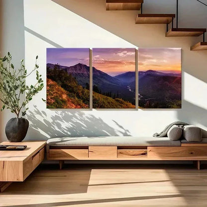 3pcs Valley Mountains and Sunset Modern Wall Art Canvas Unframed – High Quality Print 100% Australian Made Wall Canvas
