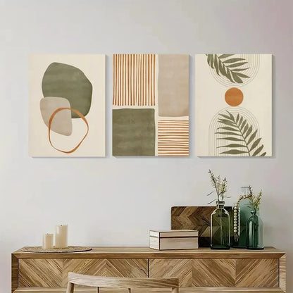 3pcs Tropical Leaves Abstract Shapes Painting Metal Print Ready to Hang Art - Bella Home Decor