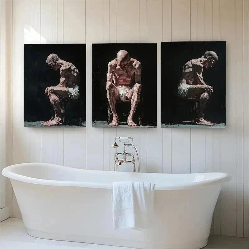 3pcs Thoughtful Man Emotional Figure Perfect Wall Art Set Canvas Framed 60x90cm - High Quality Print 100% Australian Made Wall Canvas Ready to Hang