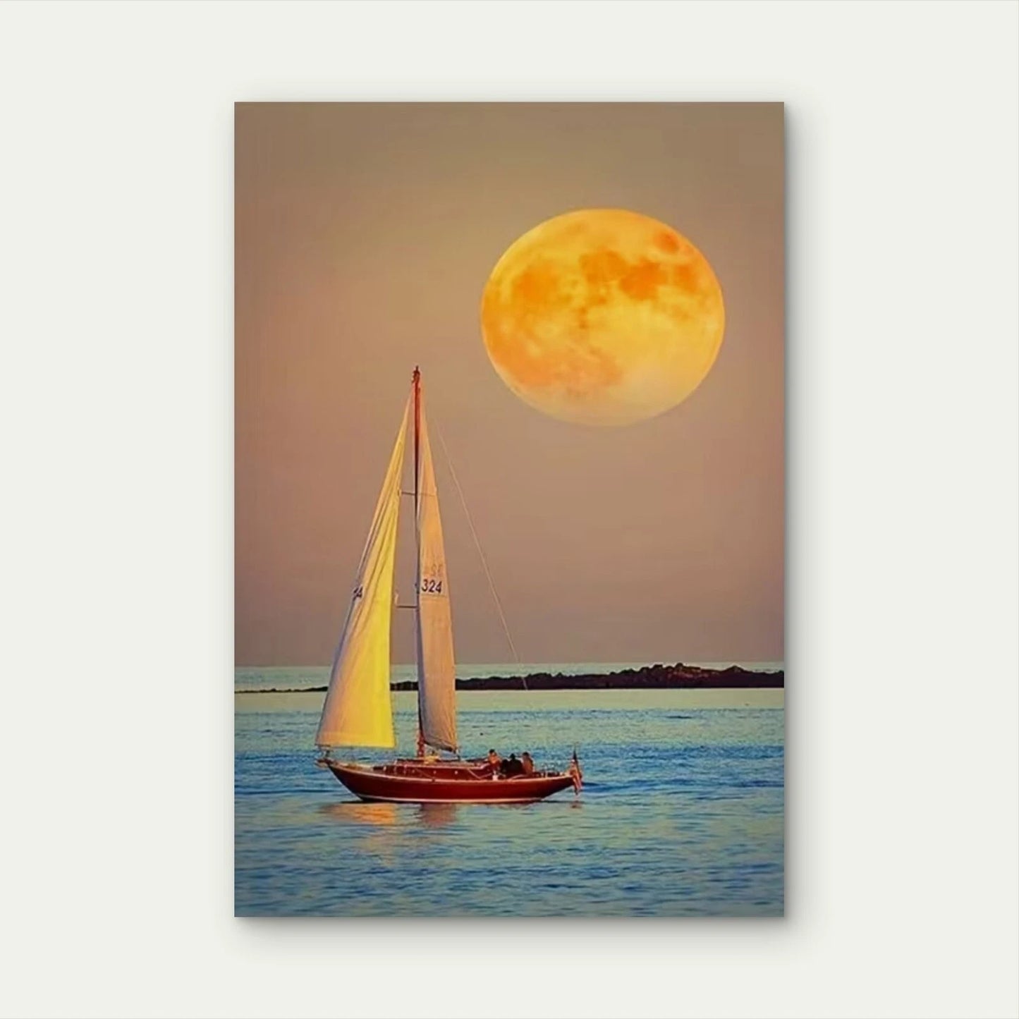 Serene Sailboat Under Full Moon Seascape  60x90cm Metal Print Ready to Hang