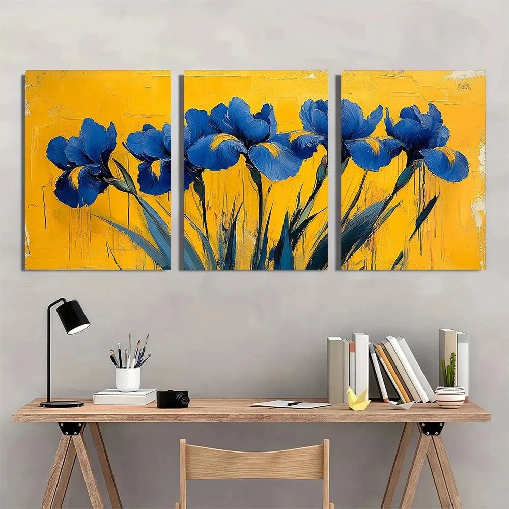 3pcs Famous Blue Flowers Oil Paintings Metal Print Ready to Hang Art - Bella Home Decor