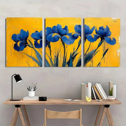 3pcs Famous Blue Flowers Oil Paintings Metal Print Ready to Hang Art - Bella Home Decor