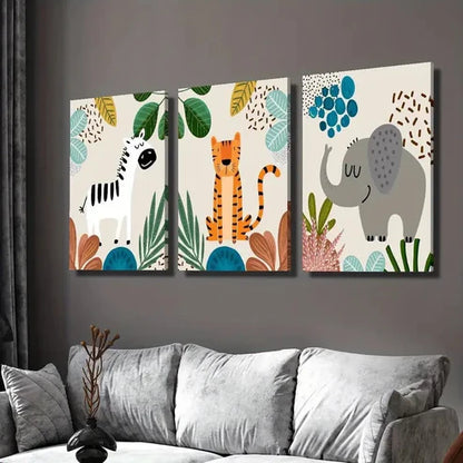 3pcs Zebra and lion elephant, watercolor style Wall Art Set Canvas Unframed - High Quality Print 100% Australian Made Wall Canvas