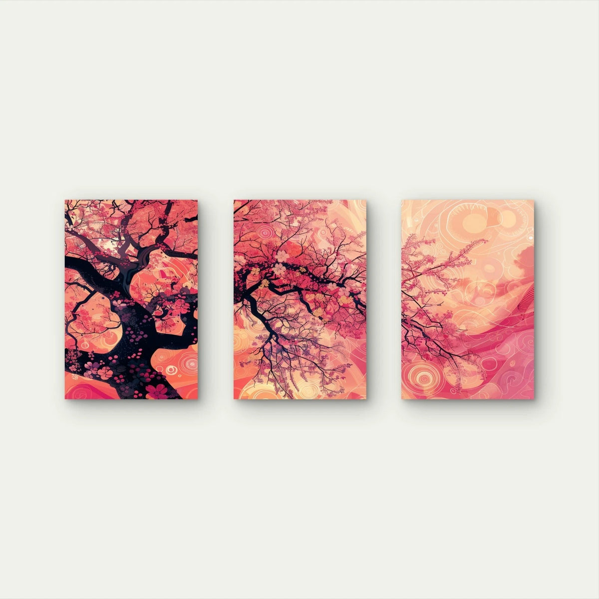3pcs Japanese Pink Cherry Blossom Tree Wall Art Set Canvas Framed 50x70cm - High Quality Print 100% Australian Made Wall Canvas Ready to Hang