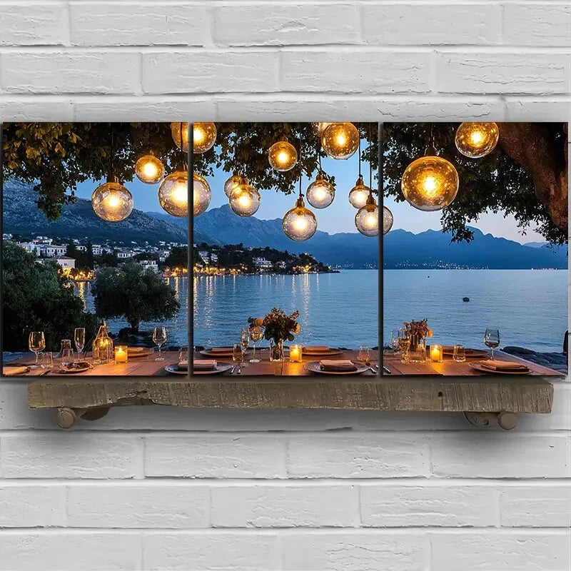 3pcs Coastal Dining Ambiance Chandelier Lamps Metal Print Ready to Hang Art - Bella Home Decor