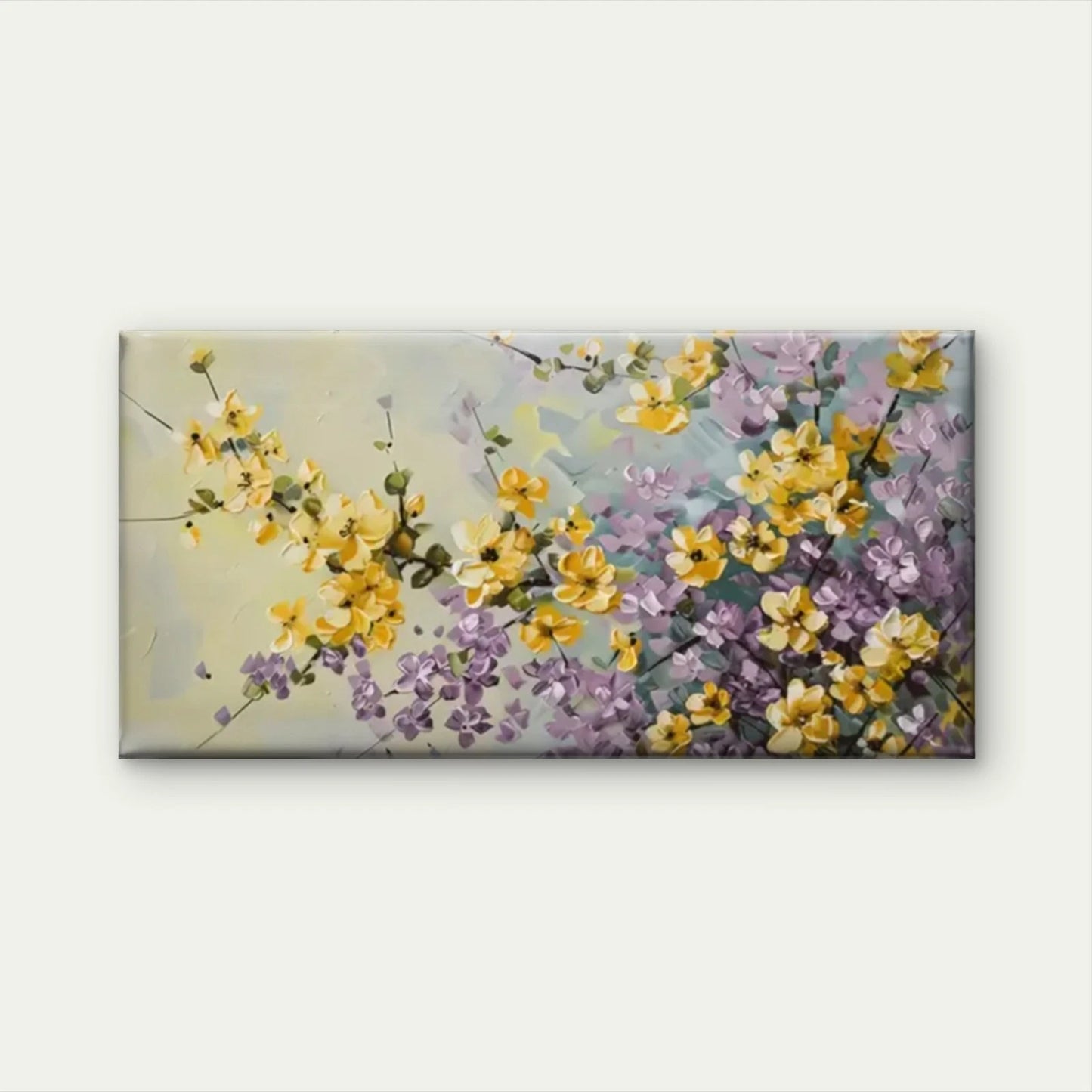 Yellow Purple Flowers Gray Wall Art Canvas Office Home Room Framed 120x60cm