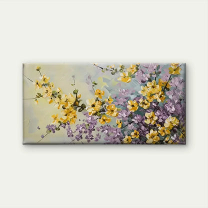 Yellow Purple Flowers Gray Wall Art Canvas Office Home Room Framed 120x60cm