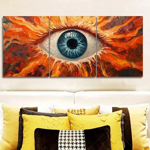 3pcs Striking Eyeball Design with Vibrant Flames Wall Art Set Canvas Unframed - High Quality Print 100% Australian Made Wall Canvas