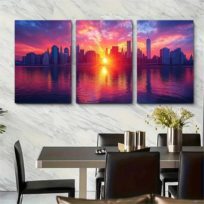 3pcs Sunset New York City Skyline Perfect Wall Art Set Canvas Framed 50x70cm - High Quality Print 100% Australian Made Wall Canvas Ready to Hang