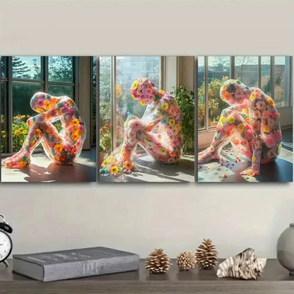 3pcs Colorful Floral Designs Wall Art Set Canvas Unframed - High Quality Print 100% Australian Made Wall Canvas - Bella Home Decor