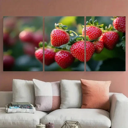 3pcs Elegant Strawberry Blossom Illustration Wall Art Set Canvas Framed 40x60cm - High Quality Print 100% Australian Made Wall Canvas Ready to Hang - Bella Home Decor