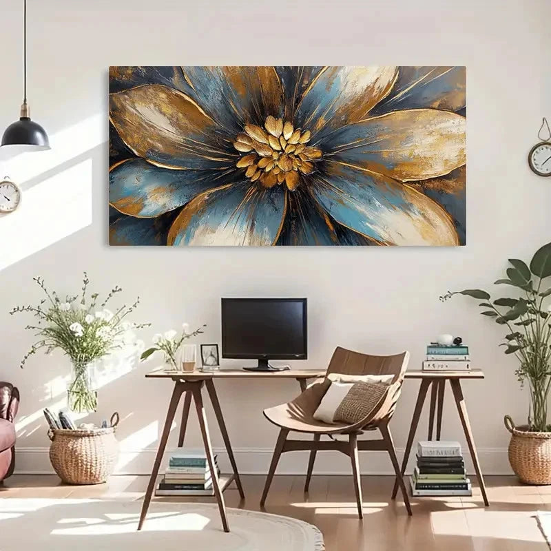 Brown Blue & Golden Botany Wall Art Canvas Office Home Room Framed 120x60cm