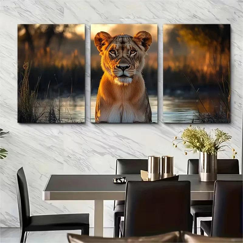 3pcs Majestic Lioness Metal Print Ready to Hang Art