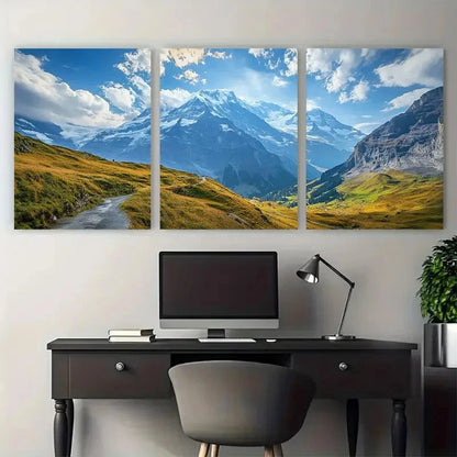 3pcs Jungfraujoch Swiss Peaks Illustration Metal Print Ready to Hang Art - Bella Home Decor