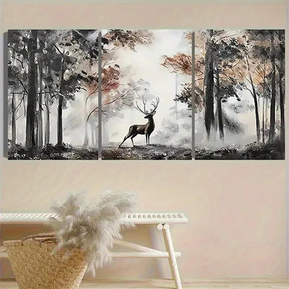 3pcs Misty Forest Deer Wall Art Set Canvas Framed 60x90cm - High Quality Print 100% Australian Made Wall Canvas Ready to Hang - Bella Home Decor
