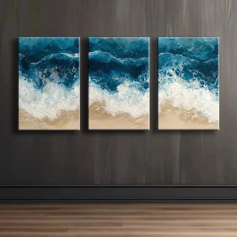3pcs Beach Waves Illustration Metal Print Ready to Hang Art - Bella Home Decor