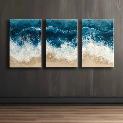 3pcs Beach Waves Illustration Metal Print Ready to Hang Art - Bella Home Decor
