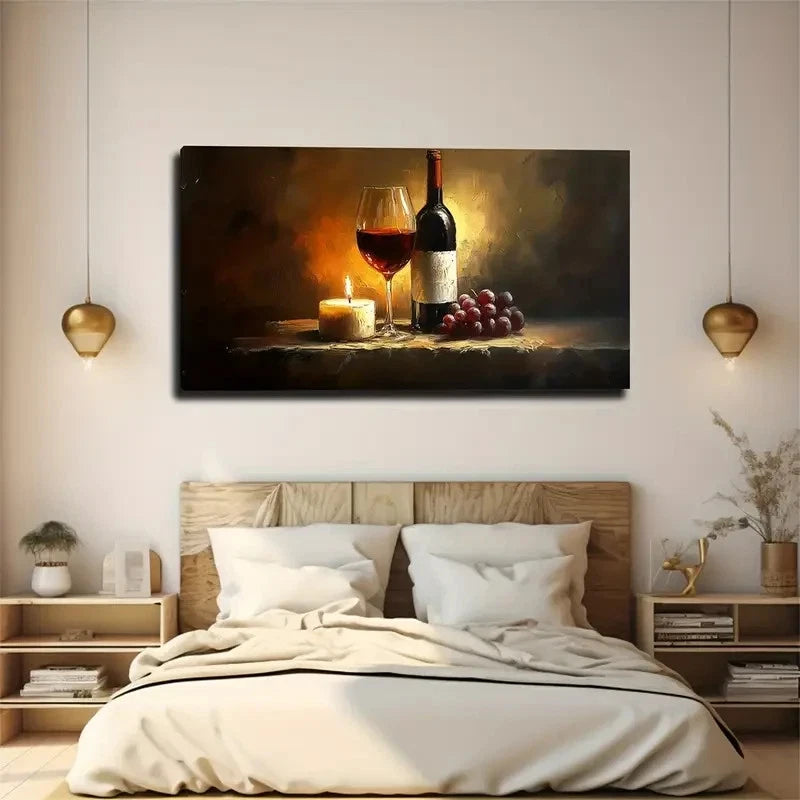 Pastoral Style Wine & Candle Wall Art Canvas Office Home Room Framed 120x60cm