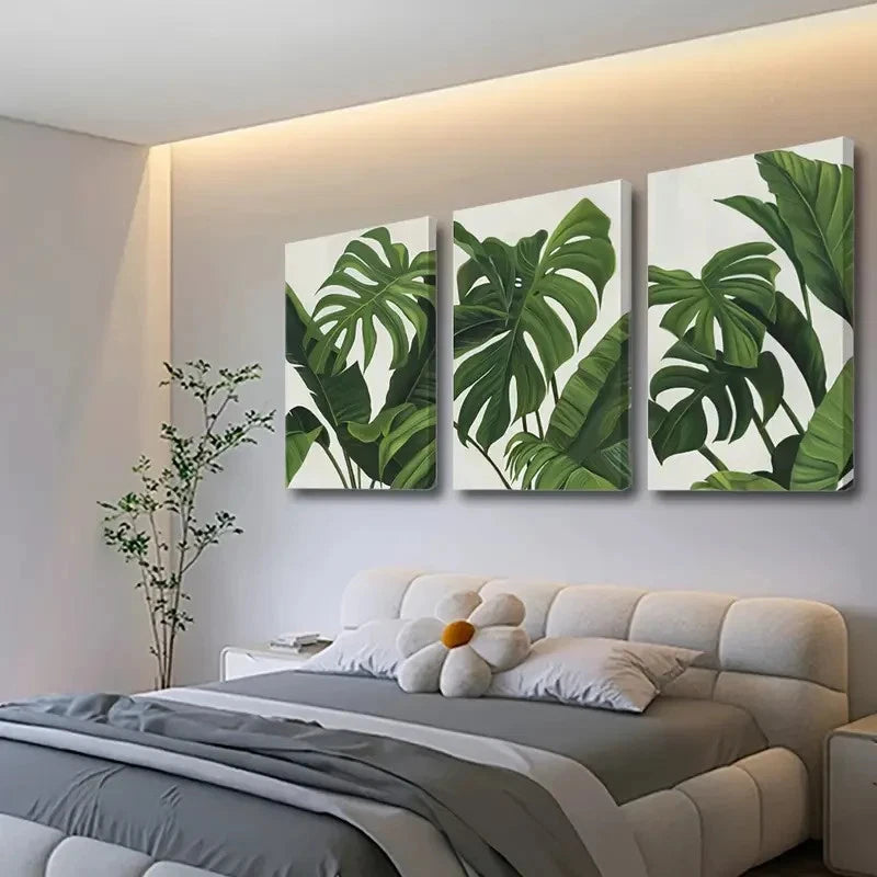 3pcs Tropical Green Leaves Wall Art Set Canvas Framed 40x60cm - High Quality Print 100% Australian Made Wall Canvas Ready to Hang - Bella Home Decor