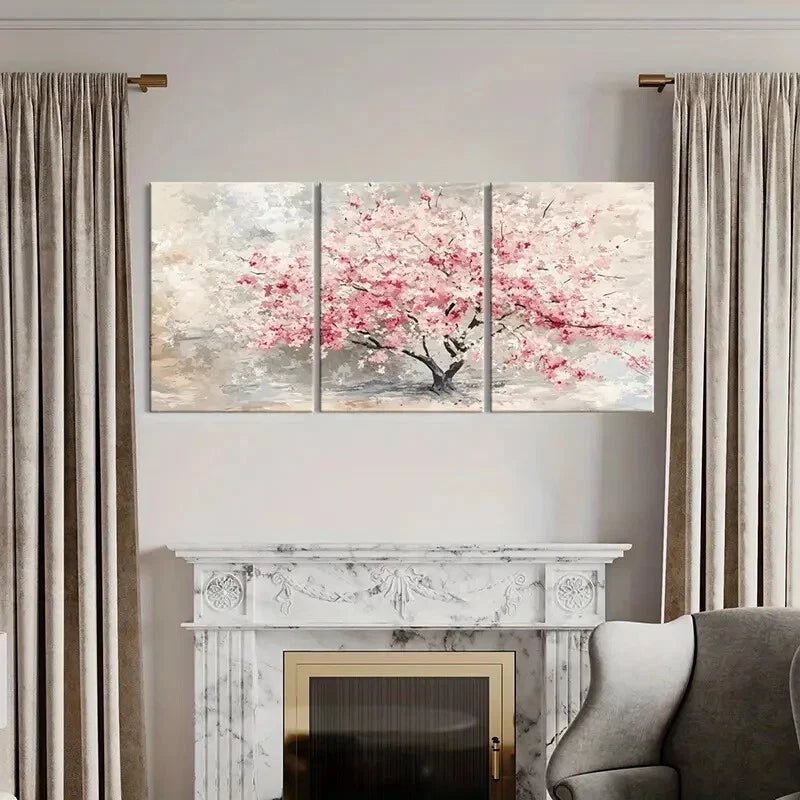 3pcs Cherry Blossom Tree Pink & White Abstract Metal Print Ready to Hang Art - Bella Home Decor