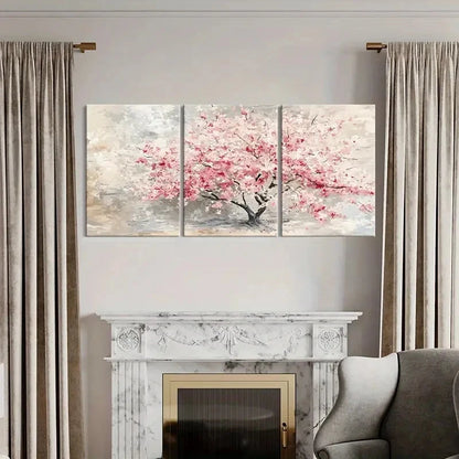 3pcs Cherry Blossom Tree Pink & White Abstract Metal Print Ready to Hang Art - Bella Home Decor