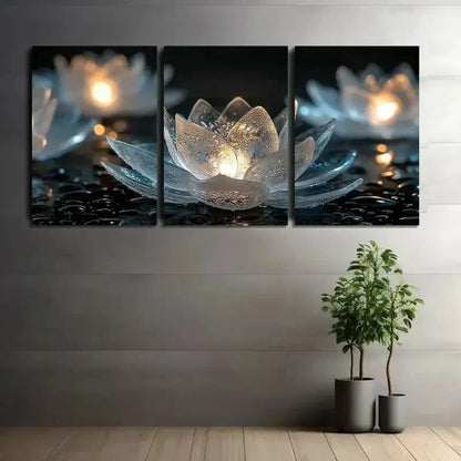 3pcs Glowing for Lotus Flowers in Glass Metal Print Ready to Hang Art - Bella Home Decor